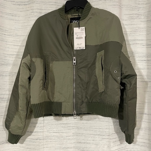 WATERPROOF PATCHWORK BOMBER‎ JACKET by Zara size xs - Picture 10 of 16